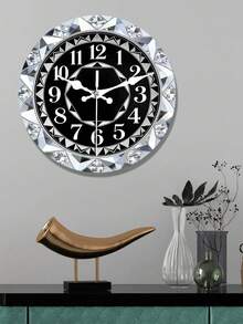 1pc 2D Diamond Inlaid Geometric Round Wooden Wall Clock | Swiss Quartz Silent Movement, Suitable For Bedroom, Living Room, Office - 10/12 Inch (Batteries Not Included), Valentine's Day Decor Gift - Multicolor - View 2