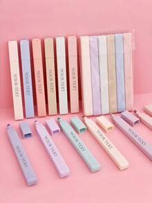 [Customized] 6/12pcs Soft Fluorescent Highlighter Set - Random Colors, Flat Tip Design, No Smudging, No Leaking, Plastic Material - Suitable For Journaling, Office Work And Professional Use, Perfect For Back To School Season - Multicolor - View 8