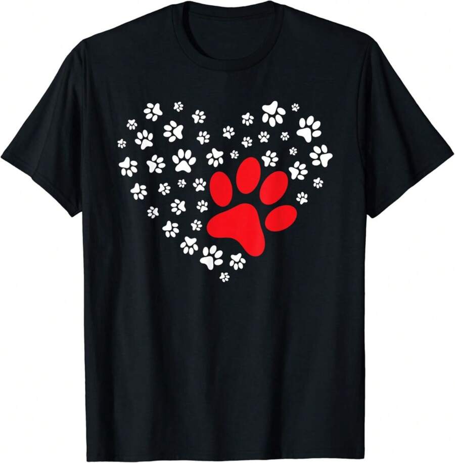 Dog Paw Heart - Dog Lover Puppy Owner Gift Unisex T-Shirt - 黑色 - 查看 1