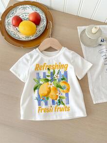 2 pezzi/Set Carino Minimalista Fresco Estivo Stampa Limone Set di Pantaloncini Casual per Ragazza Giovane - Blu - Visualizzare 2