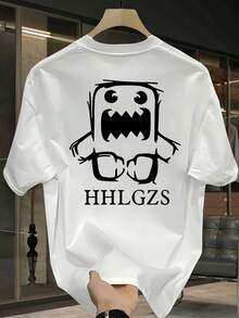 Camiseta de Algodón Puro de Alta Calidad, Estampado de Marca Moderna, Manga Corta, Nueva Colección de Verano para Hombres, Talla Grande, Holgada y Versátil - Blanco - Ver 1