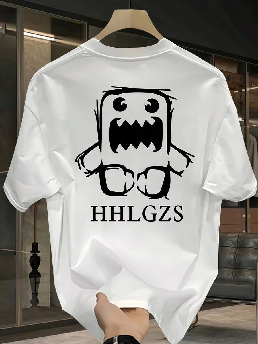 Camiseta de Algodón Puro de Alta Calidad, Estampado de Marca Moderna, Manga Corta, Nueva Colección de Verano para Hombres, Talla Grande, Holgada y Versátil - Blanco - Ver 1
