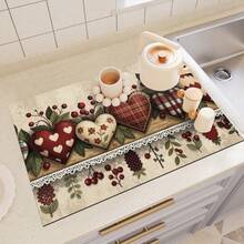 1pc Vintage Heart-Shaped Berry Plaid Dish Drying Mat, Highly Absorbent, Beautifies Dining Table, Coffee Bar, Kitchen Counter, Multipurpose Drainage Pad, Home Gift, Tabletop Decor - XYLSD-421 - View 6