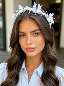 1pc New Butterfly 3D Toothed Headband, High Crown Atmosphere Hair Accessory, Birthday Party Costume Headband - Multicolor - View 5