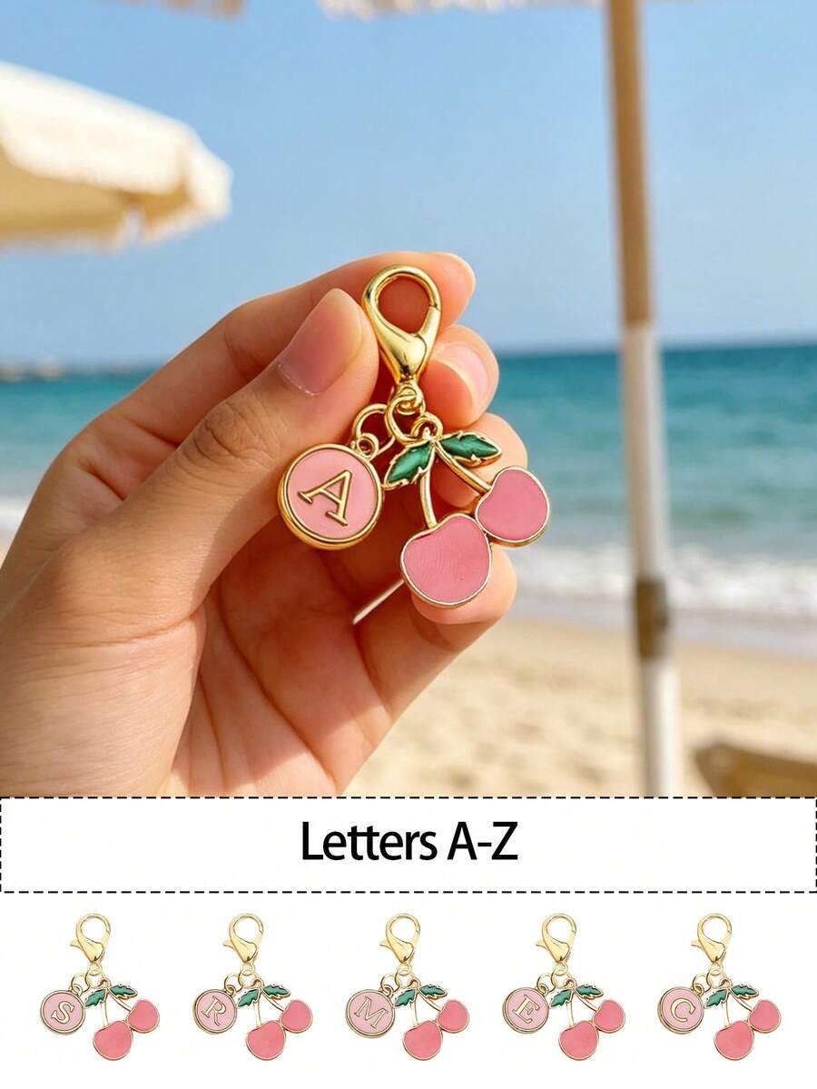 粉色櫻桃吊飾 A-Z 字母鑰匙圈，字母吊飾與手提包鑰匙圈，包包掛飾，鑰匙圈配件，手機殼錢包車鑰匙配件，適合女性女孩青少年休閒，畢業禮物送給畢業生，適合背包派對旅行日常使用，適合學校辦公室健身房，返校季，生日情人節，教師節，母親節畢業季，活動節日，學生，朋友，家人
