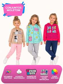 6-Piece Children's Fleece Set For Girls (Ages 1-16) - Winter - 3 Jackets + 3 Pants - Comfortable Girls' Clothing - Immediate Shipping - Zippered Sweatshirts - Nhiều màu - Xem 2