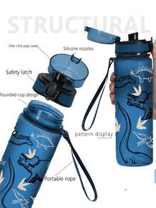 1件 750ml/26oz 恐龍主題運動水壺，3D列印，防漏且耐摔，一鍵彈蓋，附便攜掛繩，戶外旅行水壺，露營與野餐理想選擇，夏季必備，節日與生日禮物 - 彩色 - 查看 5