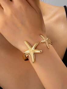 1 buah Gelang Logam Minimalis Berbentuk Bintang Laut yang Modis, Cocok untuk Wanita - Yellow Gold - View 5