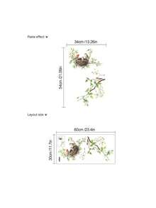 Watercolor Bird Nest Branch Wall Sticker, Colorful Bird & Green Leaf Wall Decal, Removable Peel And Stick Natural Home Decor - Watercolor Bird's Nest Branches - View 3