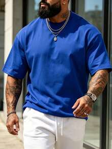 Plus Size Men's T-Shirt, Summer Men's Plus Size Casual Round Neck Tank Top, Versatile Slimming, Fresh And Energetic Sports - Blue - View 1