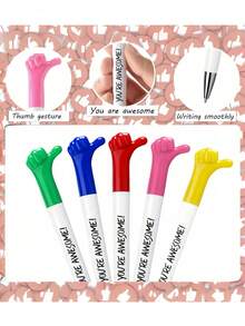 [Custom] 1pc Customized Cool Thumb Up Ballpoint Pen With Inspirational Quote, Perfect Thank You Gift, Fun Office Stationery, Ideal For Employee Recognition, Students, Teachers, Nurses And Colleagues Back To School Season - Multicolor - View 5