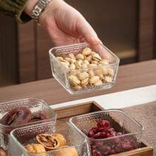 1pc Retro Walnut Wood Lid Square Glass Snack Tray, Divided Compartments For Candies, Nuts, Tea Snacks, Suitable For Home, Office, Gatherings - Transparent + Brown - View 4
