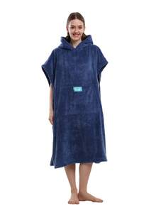 Absorbent Surfing Cloak, Unisex, Quick-Dry Towel Changing Cloak With Hood, Adult Size, Beach Surfing Swimming Robe - Dark Blue - View 3