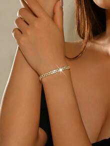 1pc Minimalist Luxury Double-Row Bracelet, Stackable Bangle, Suitable For Balls, Birthdays, Summer Parties, And Daily Wear - Multicolor - View 9