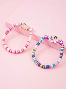 6pcs/Set Cute Capybara Bracelet Set For Girls, Colorful Polymer Clay Beads Adjustable Bangle, Cartoon Animal Friendship Gift Jewelry - Multicolor - View 7