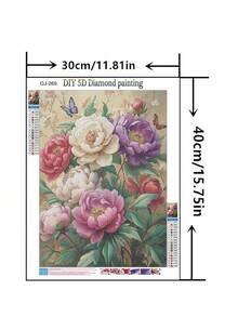 1 pièce Kit de peinture de diamant DIY - Floral, Décoration d'intérieur, Plein forage, 30*40cm/40x50cm - Ensembles - Voir 2