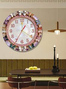 2D Flat 1pc Rhinestone Bowknot Themed Silent Decorative Wall Clock, Creative Clock Suitable For Bedroom, Living Room, Office Decor, 10/12 Inch (Batteries Not Included), 2D Flat - Multicolor - View 4