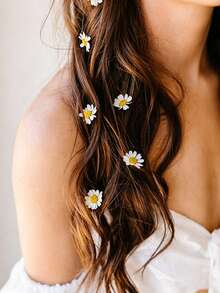 10pcs/5pcs Women's Daisy Hair Clips Side Clips, Fresh Sweet Fashion Versatile High-End Elegant Elegant Minimalist Style Solid Color Hair Clips,Claw Clips - Multicolor - View 1
