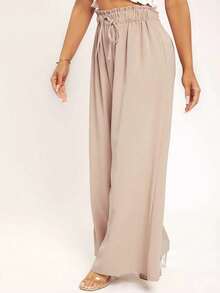Women's Wide-Leg Pants With Pockets, High Waist,  Fashion, Beautiful, Great Shipping! - Màu be - Xem 4
