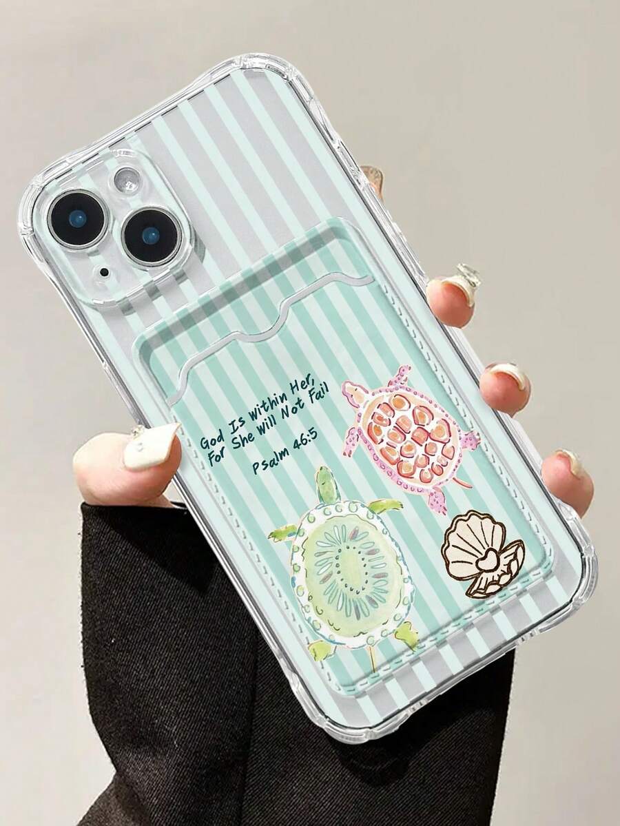 條紋海龜彩繪透明卡夾式柔軟矽膠全機身保護手機殼,適用於 iPhone、Galaxy - 彩色 - 查看 1