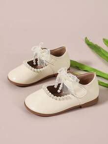 1 Paar flache Mädchenschuhe für Frühling/Sommer in Beige, Autofahrer-Loafer, Prinzessinnenschuhe mit Perlen-Netz-Dekor und Klettverschluss - Weiss - Übersicht 7