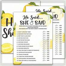 Bridal Shower Games - Lemon Theme Engagement Party Game Cards For Wedding, Bachelorette Party - Citrus Lemon Bridal Shower Decorations - He Said She Said - 30 Cards(A02) - A - 查看 1