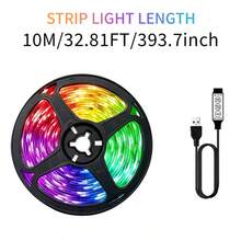 Tira de luces LED RGB 5050 con cambio de color, controlador de 3 teclas, modo de parpadeo regulable, adecuada para dormitorio, retroiluminación de TV, sala de juegos, decoración de fondo fotográfico - Multicolor - Ver 9