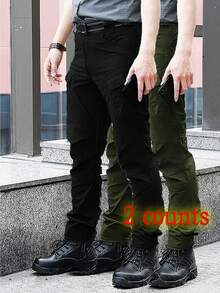 2 Piezas Conjunto Pantalones Utilitarios Tácticos calce natural adecuados para hombres de todas las edades adultas - Negro - Ver 1