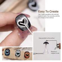 Outil de nail art magnétique 4-en-1 œil de chat, outil de nail art œil de chat en forme de cœur, baguette magnétique multifonctionnelle pour vernis gel UV marron foncé à taille fine, design artistique, facile à saisir, convient pour l'art des ongles à la maison et en salon, accessoires de nail art, cadeau sélectionné pour la famille, les couples, les amis. - Multicolore - Voir 5
