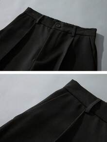 Men's Autumn/Winter Casual Dress Pants, Fashionable Minimalist Draped Straight Leg Long Trousers - Black - View 7