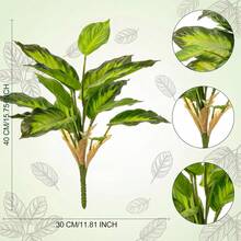 1件斑葉玉簪人造植物，適合夏季戶外裝飾，15.8英吋仿真綠色萬年青植物，美學室內外盆栽灌木，辦公室庭院花盆填充綠植 - 綠色 - 查看 3