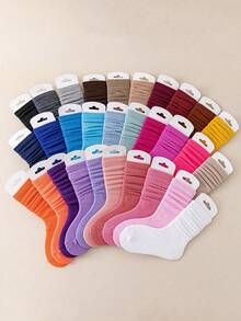 12 Pairs Kids Casual Solid Color Socks, Kids Over-The-Knee Socks, Kids Fuzzy Socks, Girls Candy Color Sweet Princess Socks, With Stacked Effect, Breathable Comfortable Soft Skin-Friendly, With Fuzzy Feel, Suitable For 1-16 Years Old Children To Wear, Suitable For Girls Daily Outings, Suitable For Back To School Season/Back To School Season, Suitable For Travel Wear, Suitable For Party Wear - Multicolor - View 3