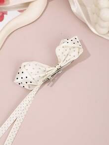 2Pcs French Vintage Polka Dot Bow Hair Clip, Rhinestone Long Ribbon Side Clip, Daily/Date Versatile Hair Accessory,Hair Claws - Multicolor - View 7