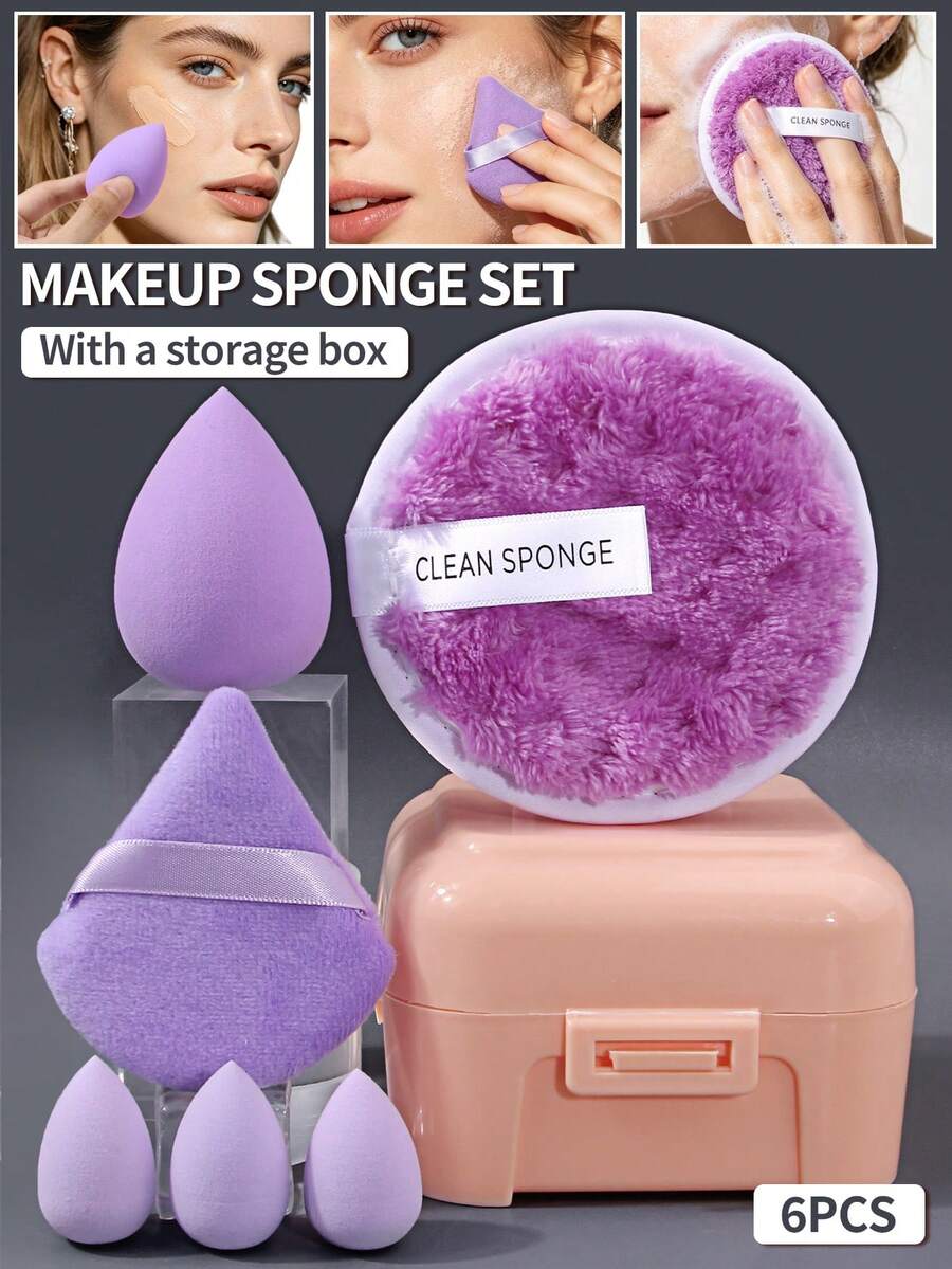 Juego de 6 piezas de esponjas de maquillaje multifuncionales con caja de almacenamiento, herramientas de maquillaje portátiles para viajes