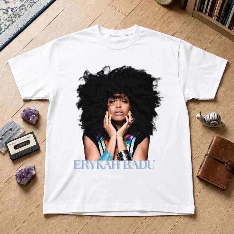 Camiseta Vintage de Erykah Badu, Camiseta Gráfica Neo Soul de los 90, Camiseta Retro de Concierto, Camiseta de Música Hip Hop, Camiseta Unisex para Fans de Erykah Badu - Blanco - Ver 1
