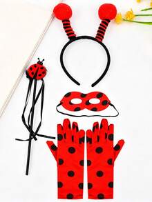 Ladybug Antenna Headband, Ladybug Magic Wand, Black & Red Polka Dot Gloves & Mask Costume Accessories, Birthday Party Costume Accessories Set - Multicolor - View 4