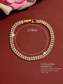 1pc Minimalist Luxury Double-Row Bracelet, Stackable Bangle, Suitable For Balls, Birthdays, Summer Parties, And Daily Wear - Multicolor - View 3