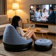 2-In-1 Inflatable Armchair, Chair, And Ottoman - Comfortable Sofa With Pump - Blue - View 6