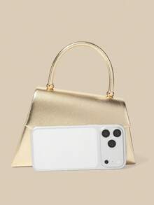 1 Piece White PU Material Flap Clutch Bag With Luxury Metal Decoration, Showing Fashion And Elegance, Suitable For Holding, Carrying, Wearing On The Shoulder Or Crossbody, P - 駝色 - 查看 3