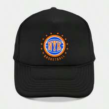 1PC New York Knicks NYK Vintage Basketball Logo Print Trucker Hat, Summer Retro N BA Fan Style Breathable Mesh Cap, Adjustable Casual Baseball Cap For Men And Women, Perfect For Game Days, Casual Outings, And Streetwear - 黑色 - 查看 1