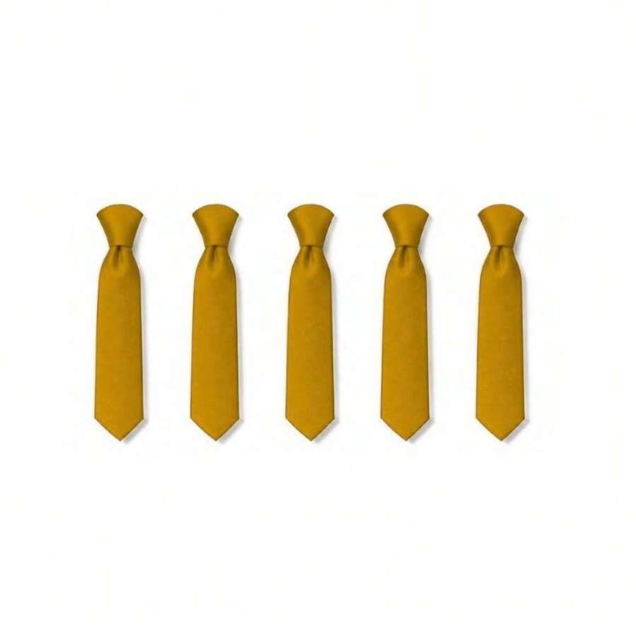 Set Of 5 Light Gray Formal Ties For Groomsmen, Weddings, Events, And Conferences - 金黃色 - 查看 1