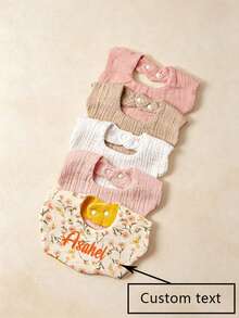 1pc Customizable Text Embroidery Floral Bib, Waterproof Baby Feeding Bib, Breathable, Baby Gift - Multicolor - View 2