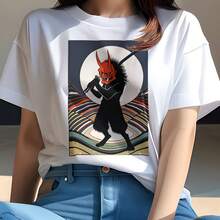 Tシャツ 和風 和柄 男気 和モダン 日本画風 浮世絵風 ヤンキー アウトローレディース 半袖 春夏 プリント カジュアル ジャパニーズ 人間用 かっこいい 鬼 - ホワイト298 - チェックする 1