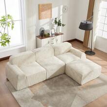Modular Compression Sofa In Chenille Fabric, Filled With 30D High-Resilience Foam. Easy To Move And Featuring A Non-Slip Base, It Is Ideal For Living Rooms And Other Spaces. Beige - Beige - View 5