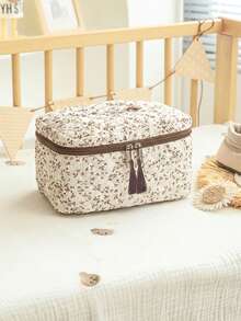 Large Capacity Floral Quilted Cosmetic Bag, Portable Cute Flower Travel Pouch Make Up Bag Toiletry Bag Makeup Storage Holiday Essentials - Multicolor - View 10