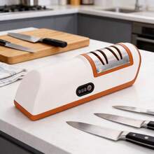 Multifunctional Electric Knife Sharpener With Fast Sharpening And Practical Use For Kitchen Countertop, Ideal For Homes And Cooking Enthusiasts - Orange - View 4