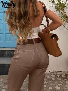 Quần jeans ống đứng dáng thường ngày dành cho nữ, thích hợp cho mùa xuân. - Màu Khaki - Xem 4