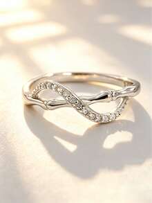 1 pieza Anillo de plata de ley 925 con diseño de nudo de bambú y circonita, elegante y chic, adecuado para uso diario, citas, fiestas, realza la elegancia, gran regalo - Plateado - Ver 4