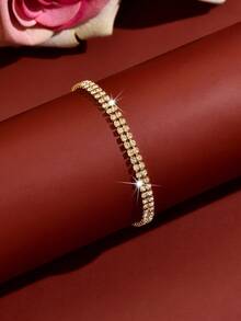 1pc Minimalist Luxury Double-Row Bracelet, Stackable Bangle, Suitable For Balls, Birthdays, Summer Parties, And Daily Wear - Multicolor - View 5