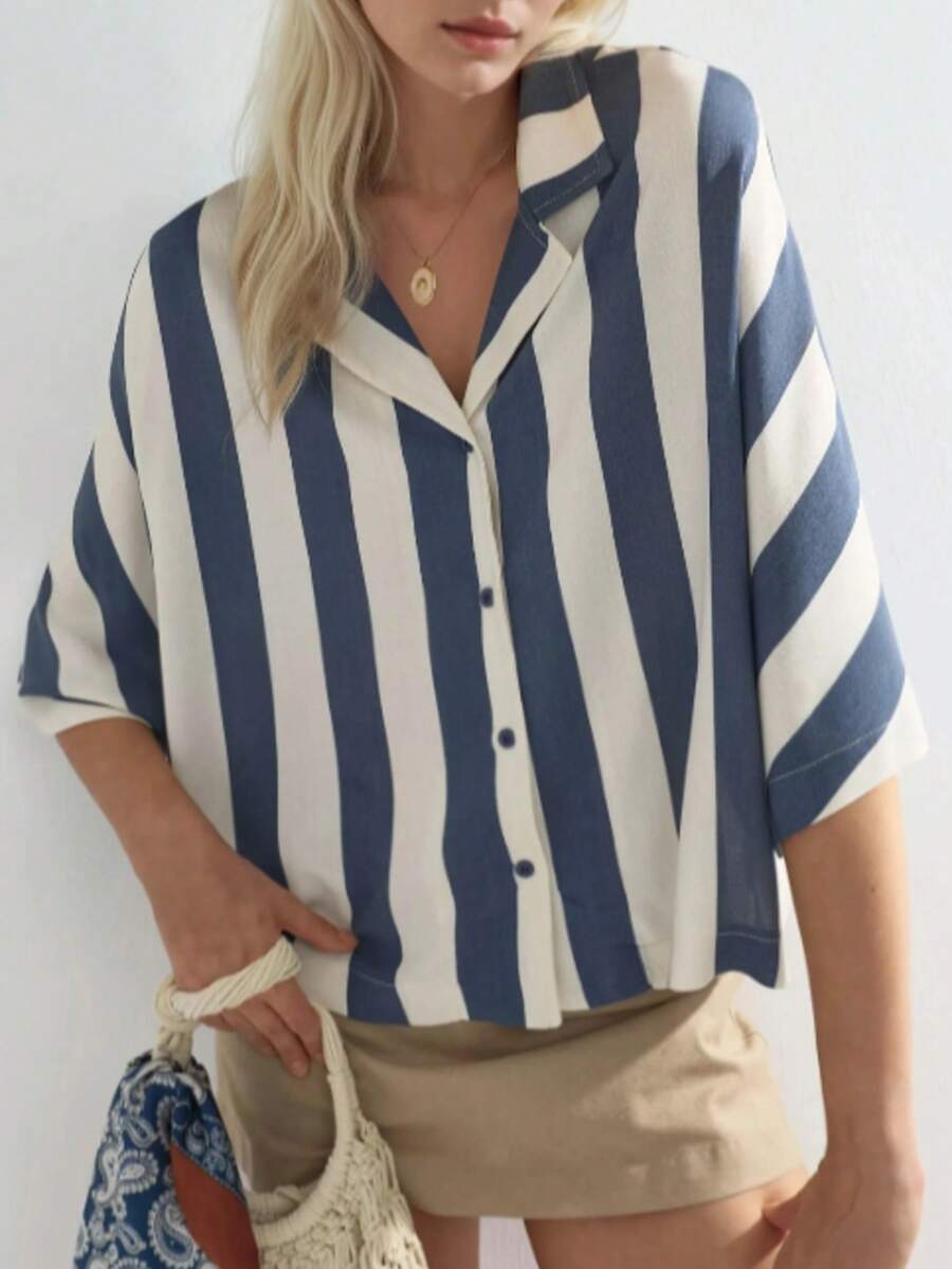 Relaxed Fit Striped Button-Down Shirt Carnation Pink